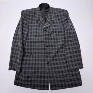 Zandello Mens 46R Plaid 5-Button Longline Blazer Jacket Black White Grey Suit